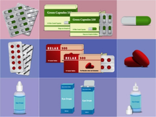 set of different packing for tablet with eye drops bottle