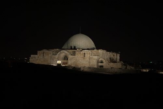 the umayyad palace in the citadel in amman,Jordan at night