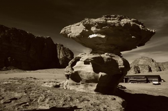 mushroom rock in wadi rum,jordan