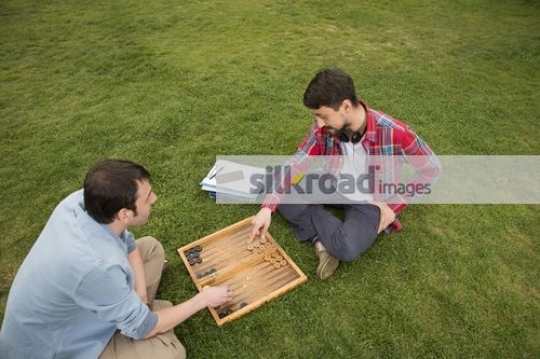 Two men playing a game together