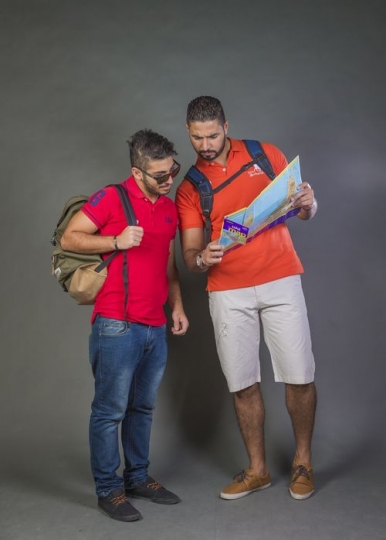 Middle Eastern men on vacation together|-