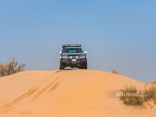 Big car cruising in the desert