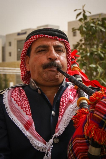 close-up of a jordanian bagpiper