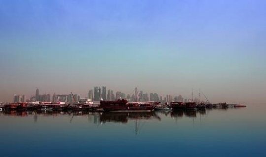 dhows moored in doha bay,Qatar