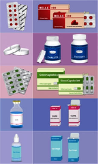 set of different packing for tablet with eye drops bottle
